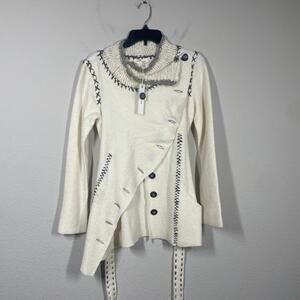Gro a Live 36 Asymmetrical Belted Wool Jacket Off White Multi Stitch Long Sleeve